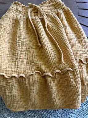 Dreamers Mustard Tiered Gauze Drawstring Mini Skirt